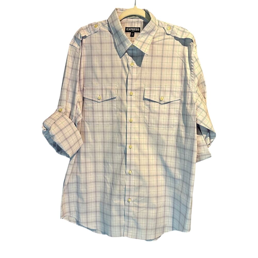 NWOT Express Size XL 17-17.5 Fitted Button Down Long Sleeve Adjustable Lavender
